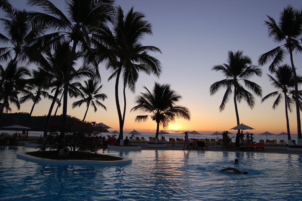 Sunset among the palms at nosy bee Madagascar 